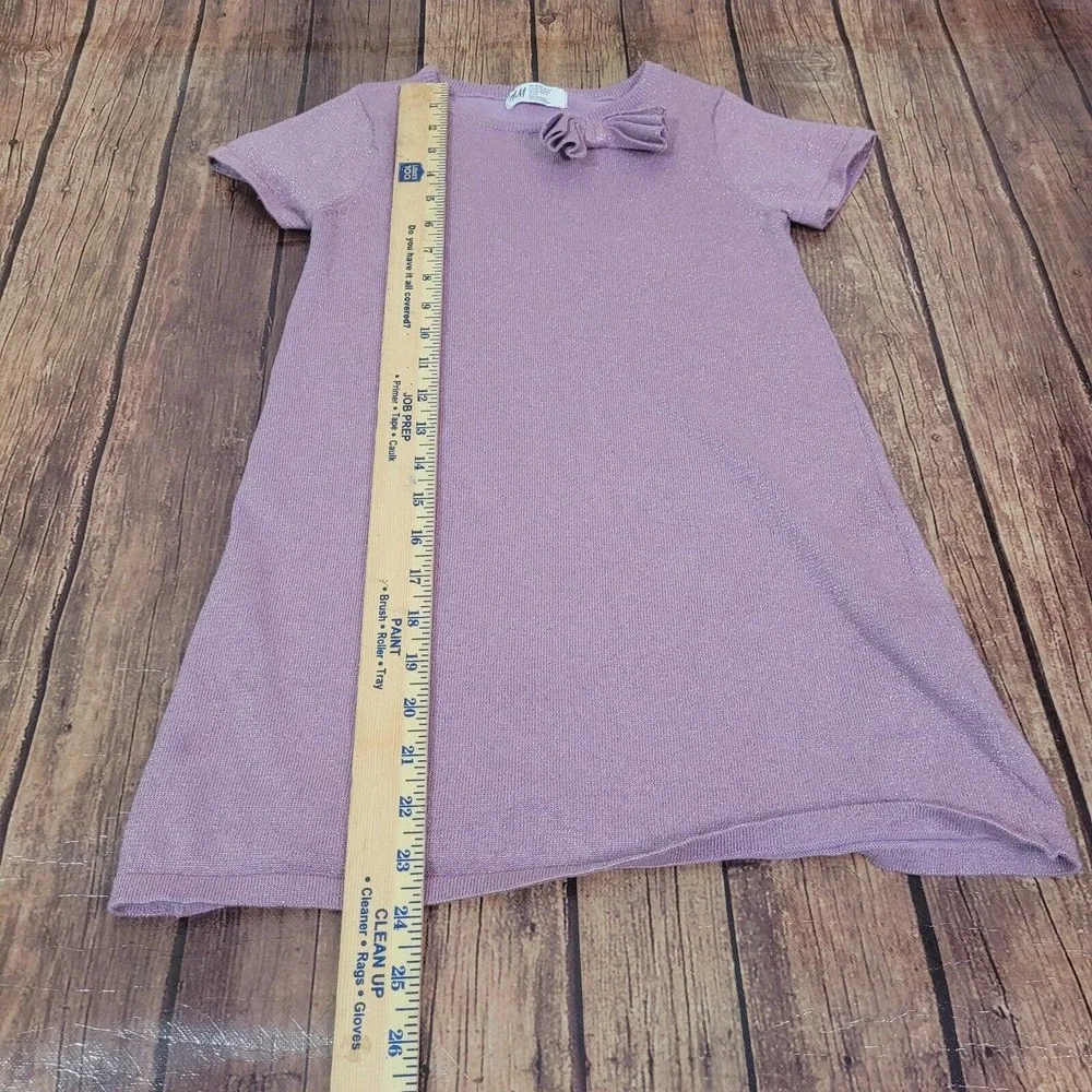 H&M Girls Dress Purple 6X/7 Sweater Sheath Short Sleeve Shimmer Bow